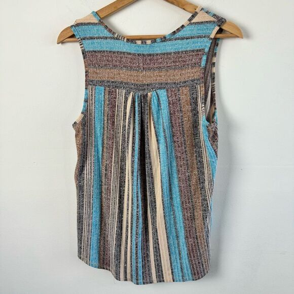 Anthropologie W5 Button blue cream striped sleeveless blouse Cotton Blend Medium - Picture 8 of 8